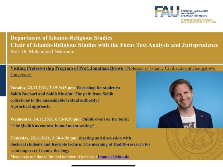 Visiting professorship – Prof. Jonathan Brown – postponed